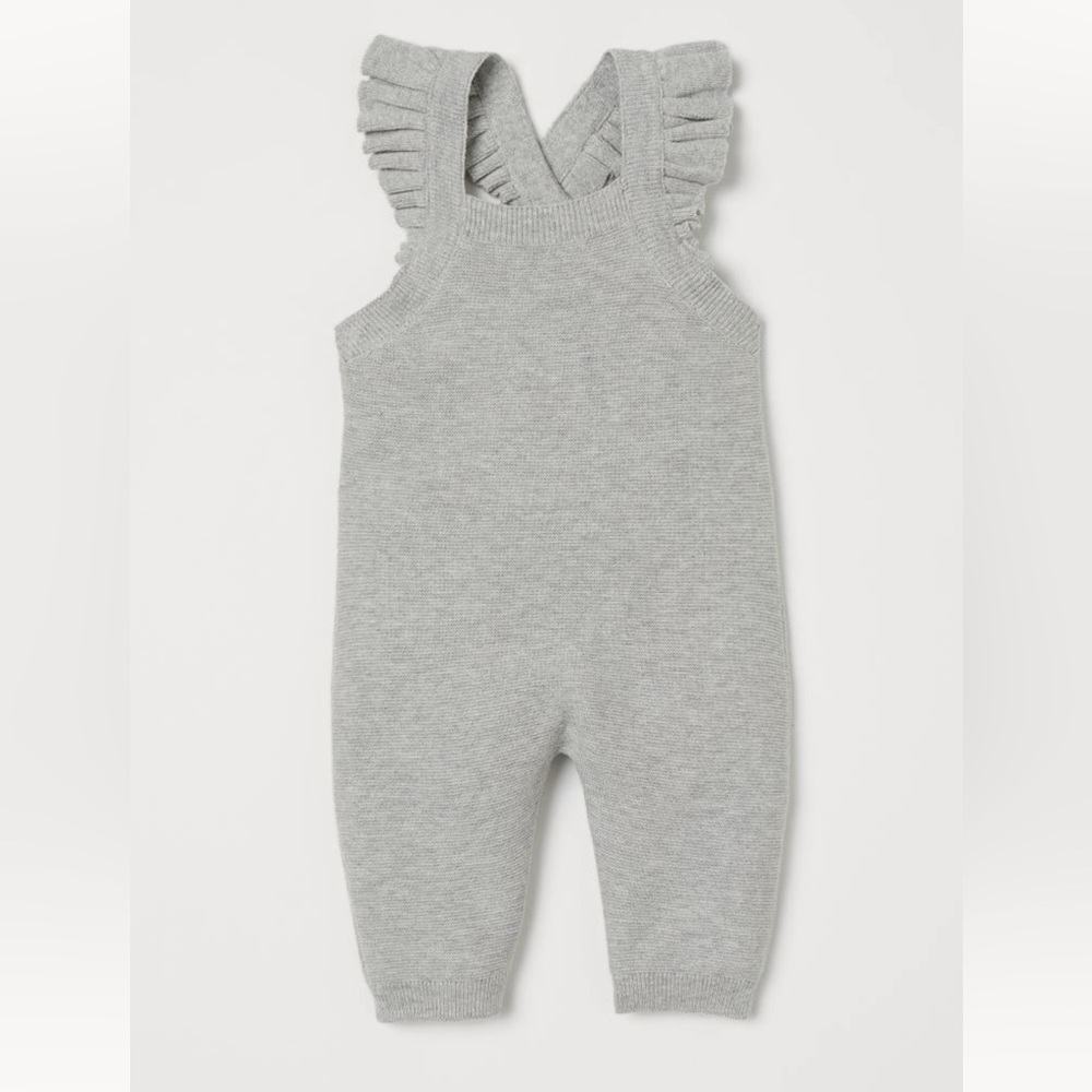 H&M Baby - Fine Knit Overall Light Grey Melange 12 month